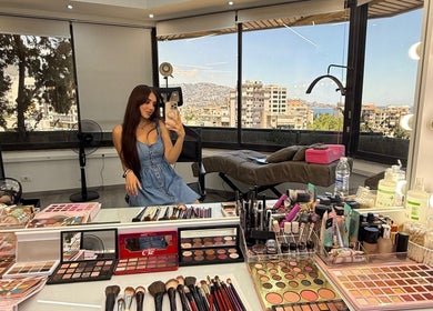 Makeup setup at The christelle kamel in Jounieh, Mount Lebanon Governorate, LB featuring scenic city view.