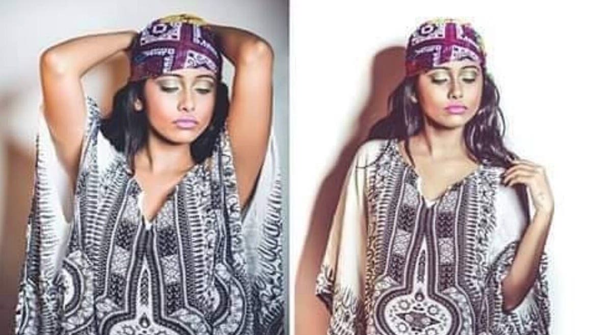 Model in patterned attire at The Beauty Genie.Lk, Dehiwala-mount Lavinia, Western Province, LK.