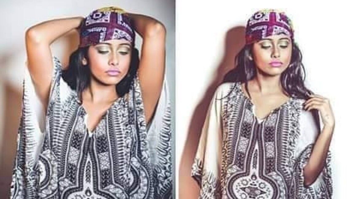 Model in patterned attire at The Beauty Genie.Lk, Dehiwala-mount Lavinia, Western Province, LK.