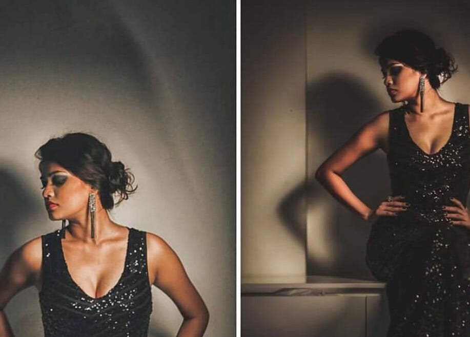 Woman in elegant black dress at The Beauty Genie.Lk, Dehiwala-mount Lavinia, Western Province, LK.