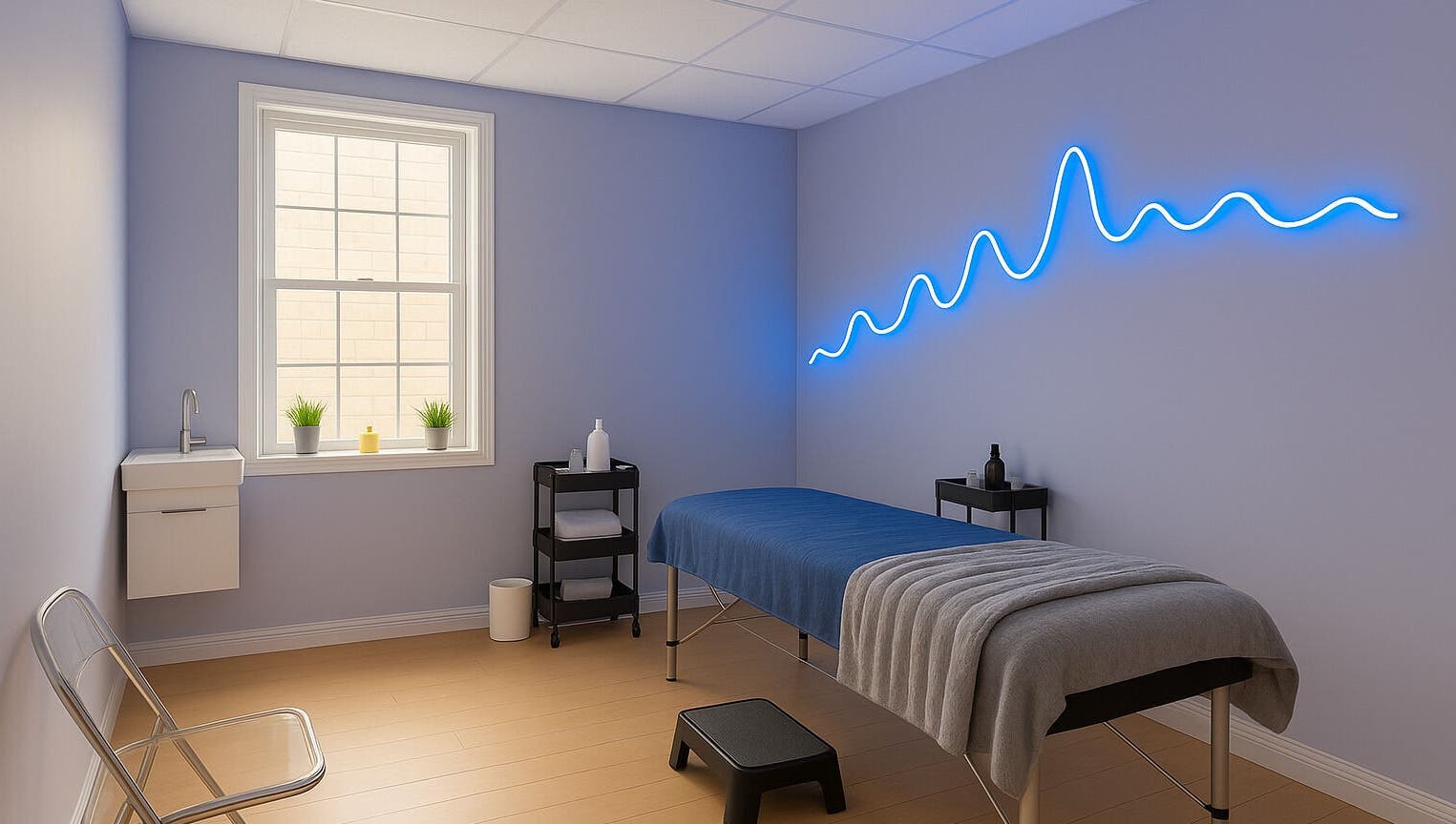 Tranquil treatment room at 416 Skin Aesthetics & Academy, Toronto, Ontario, CA, with serene decor.