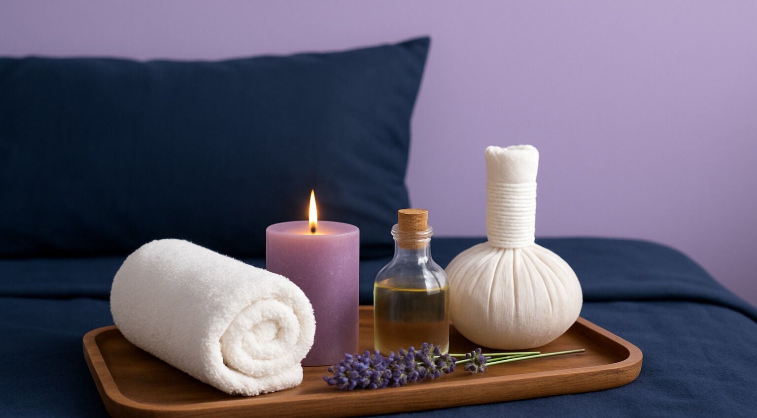 Relaxing spa setup at 416 Skin Aesthetics & Academy, Toronto, Ontario, CA, with candle, oil, and towel.