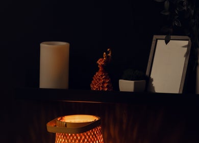 Cozy corner with lit lamp at Feel Good Massage Studio, Warszawa, Województwo Mazowieckie, PL.