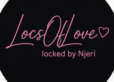 Logo of 🩷LocsOfLove🖤 in Redhill, England, GB with pink cursive text and heart design.