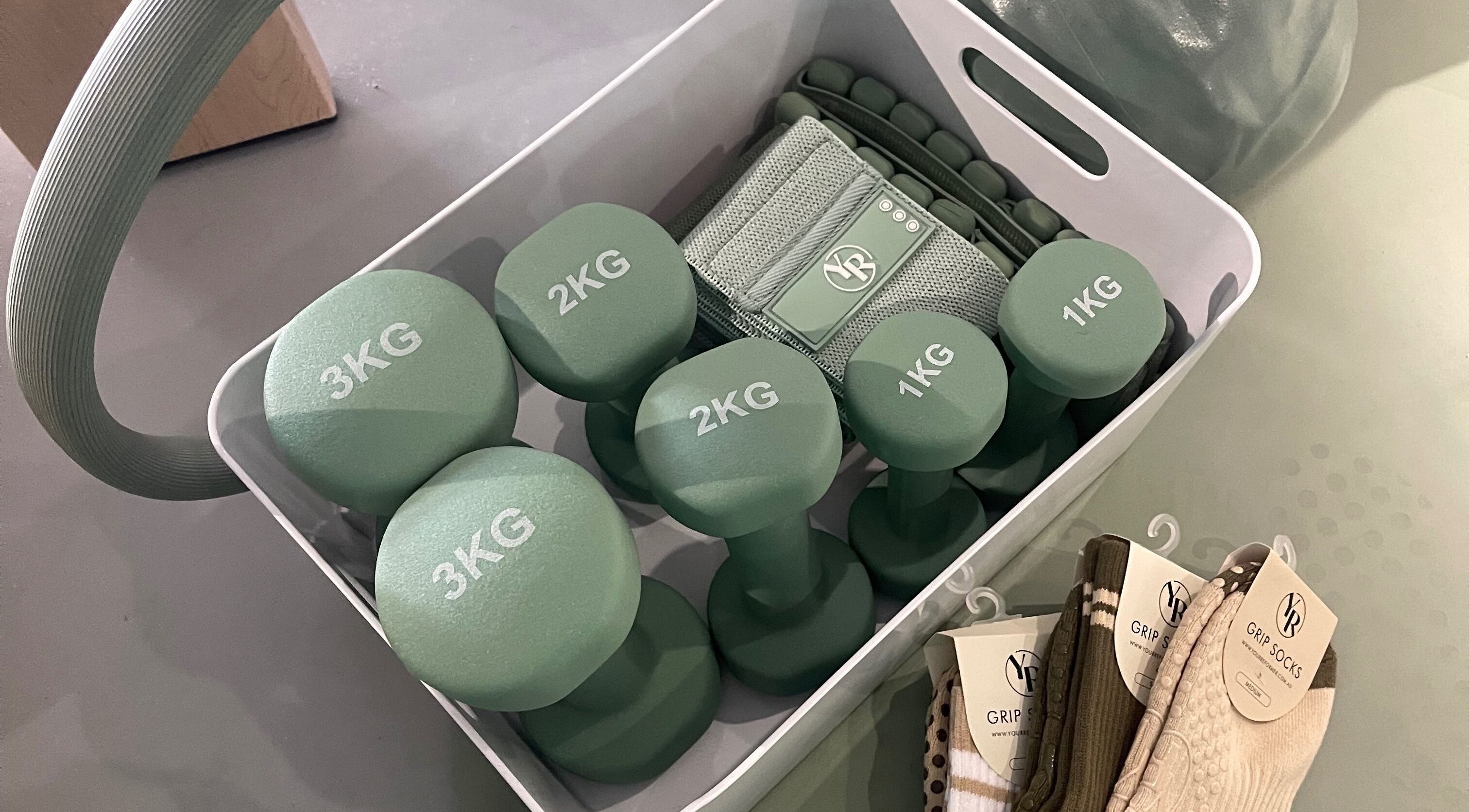 Weight and grip sock set at Flexion Pilates and Wellness Studio, Wetherill Park, New South Wales, AU.