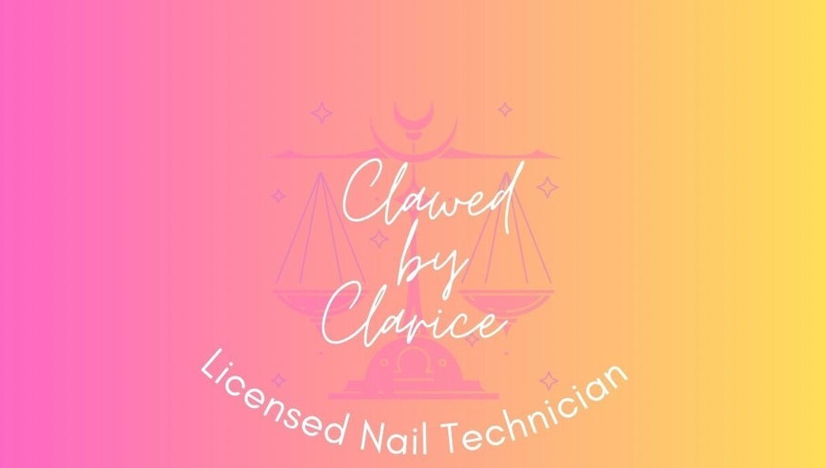 Logo of Clawed By Clarice, licensed nail technician in New York, New York, US on a pink-orange gradient background.