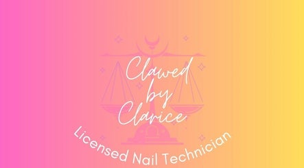 Logo of Clawed By Clarice, licensed nail technician in New York, New York, US on a pink-orange gradient background.