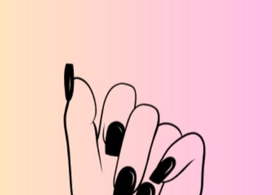 Diseño elegante de uñas negras en Gloss & Glam nail studio, CW.