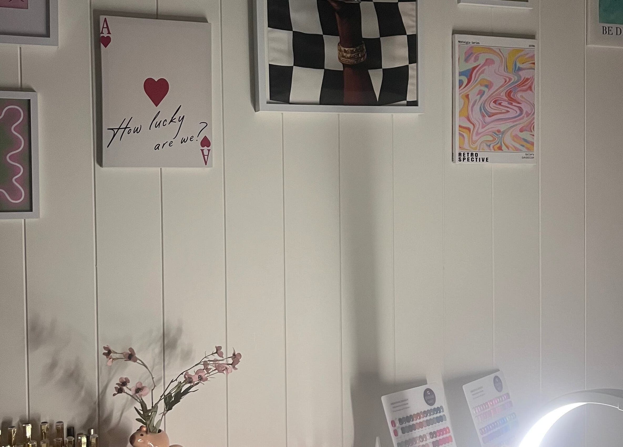 Artistic wall at Cuticle Cricket, Erskinville, New South Wales, AU, showcasing modern art and decor.