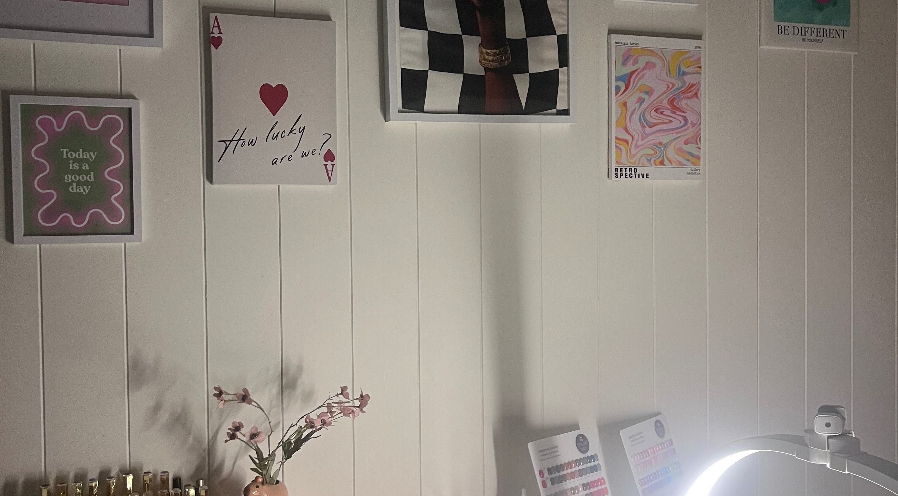 Artistic wall at Cuticle Cricket, Erskinville, New South Wales, AU, showcasing modern art and decor.