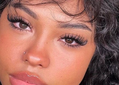 Close-up of styled lashes at Lashedbyacc, Edmonton, Alberta, CA, showcasing lash extension expertise.
