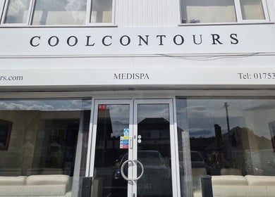 Entrance of Coolcontours Medispa in Windsor, England, GB with a modern glass front.