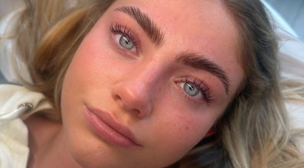 Close-up of enhanced brows and lashes at ByCarlaMaria, Sutton Coldfield, England, GB.
