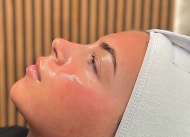 Client enjoying a facial treatment at FaceFIT With Lauren in Inverness, Scotland, GB.