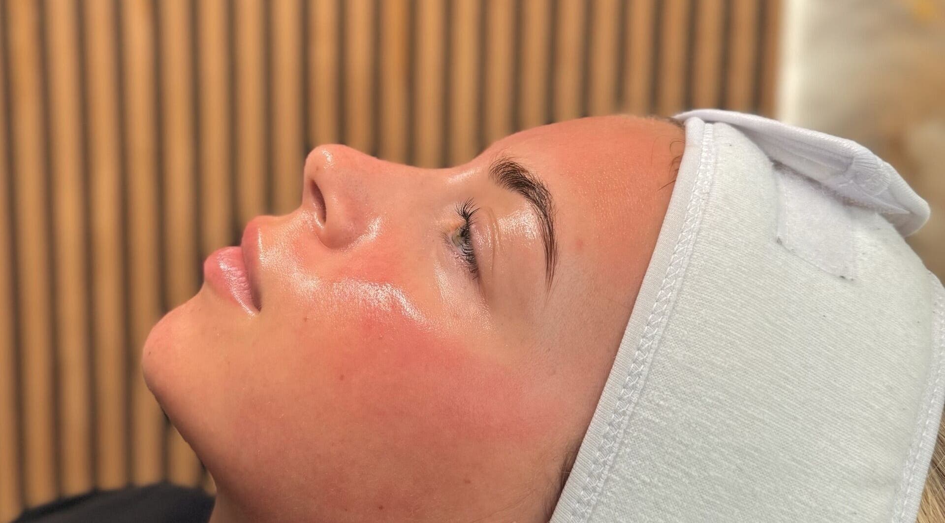 Client enjoying a facial treatment at FaceFIT With Lauren in Inverness, Scotland, GB.