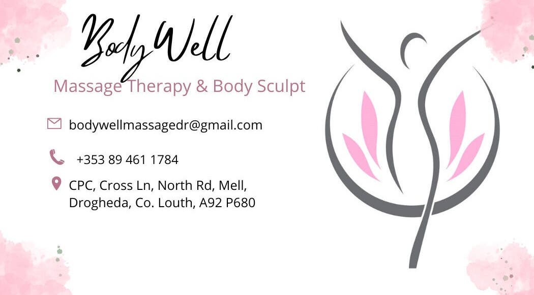 BodyWell Massage contact info with elegant logo at Drogheda, County Louth, IE.