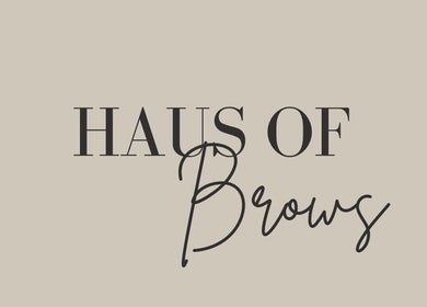 Hausofbeauty_brows sign in Nottingham, England, GB showcasing elegant typography on a beige background.