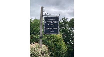 Outdoor sign for Jo Mitchell Reflexology at Bushey Osteopathic Clinic, Bushey, England, GB.