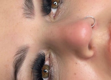 Close-up of enhanced eyelashes at Haus of Lashes, Nottingham, England, GB.