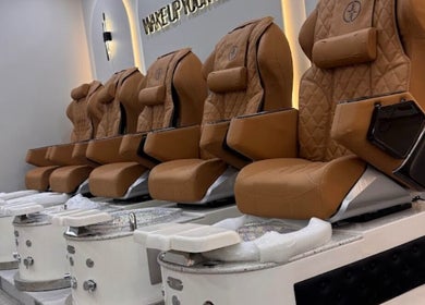 Elegant pedicure chairs at ES Nails - West Hampstead, London, England, GB create a luxurious experience.