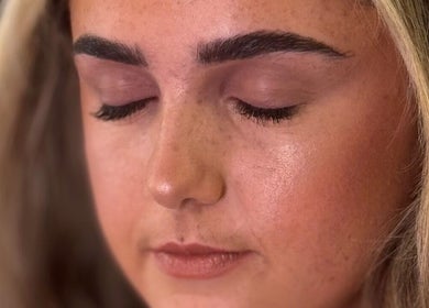 Close-up of a client with beautifully shaped brows at Blushandbrowstudio, Dublin, County Dublin, IE.