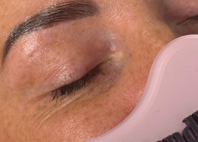 Close-up of a flawlessly shaped eyebrow at Blushandbrowstudio, Dublin, County Dublin, IE.