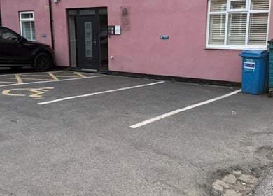Entrance and accessible parking at Elite Medical, Sports Therapy and Ear Care, Shaw, England, GB.