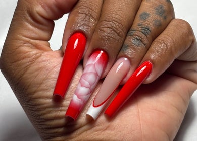 Bold red and marble nail design by By_hello in Gros-morne, La Trinité, MQ.