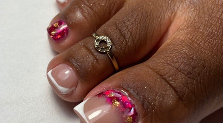 Stylish pedicure with gold ring at By_hello, Gros-morne, La Trinité, MQ.