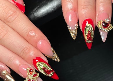 Elegant nail art with gold embellishments at Refined Beauty Studio, Dublin, County Dublin, IE.