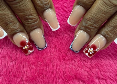 Elegant floral nail art at Anna Nail Bar, Montego Bay, St. James Parish, JM, showcasing intricate designs.