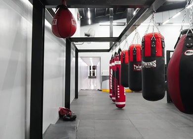 Boxing bags at The Lab Boxing & Muay Thai gym - Pioneer Center in Pasig, Metro Manila, PH.
