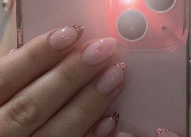 Polished nails with pink accents at Nails.HolliKate, Gunnedah, New South Wales, AU.