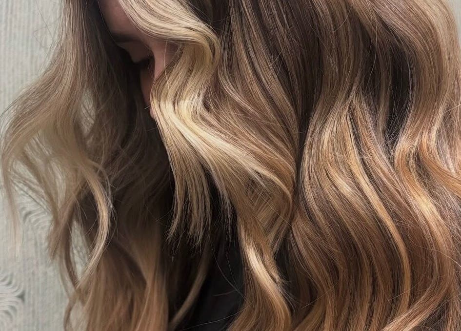 Luxurious waves in golden tones at The Fox & Dandelion Hair Bar, Maroochydore, Queensland, AU.