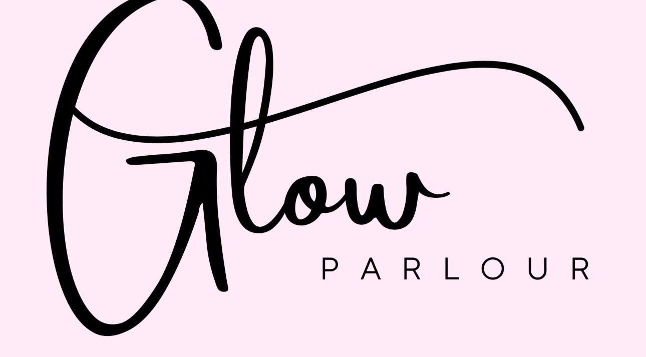 Glow Parlour logo with elegant script on pink background, Anketell, Western Australia, AU.