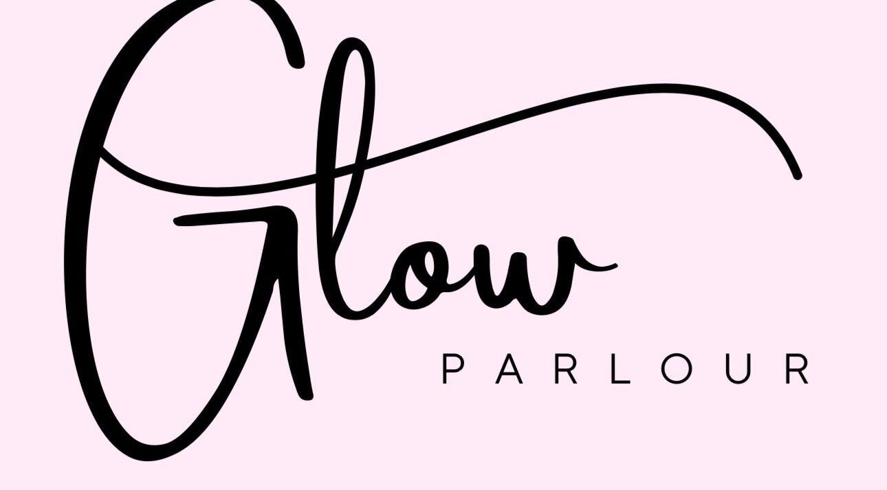 Glow Parlour logo with elegant script on pink background, Anketell, Western Australia, AU.