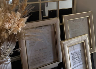 Chic price list display at Elegant Beauty By Lucy, Ashby-de-la-zouch, England, GB, featuring framed services.