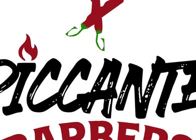 Piccante Barbers logo with flame design in Peregian Springs, Queensland, AU.