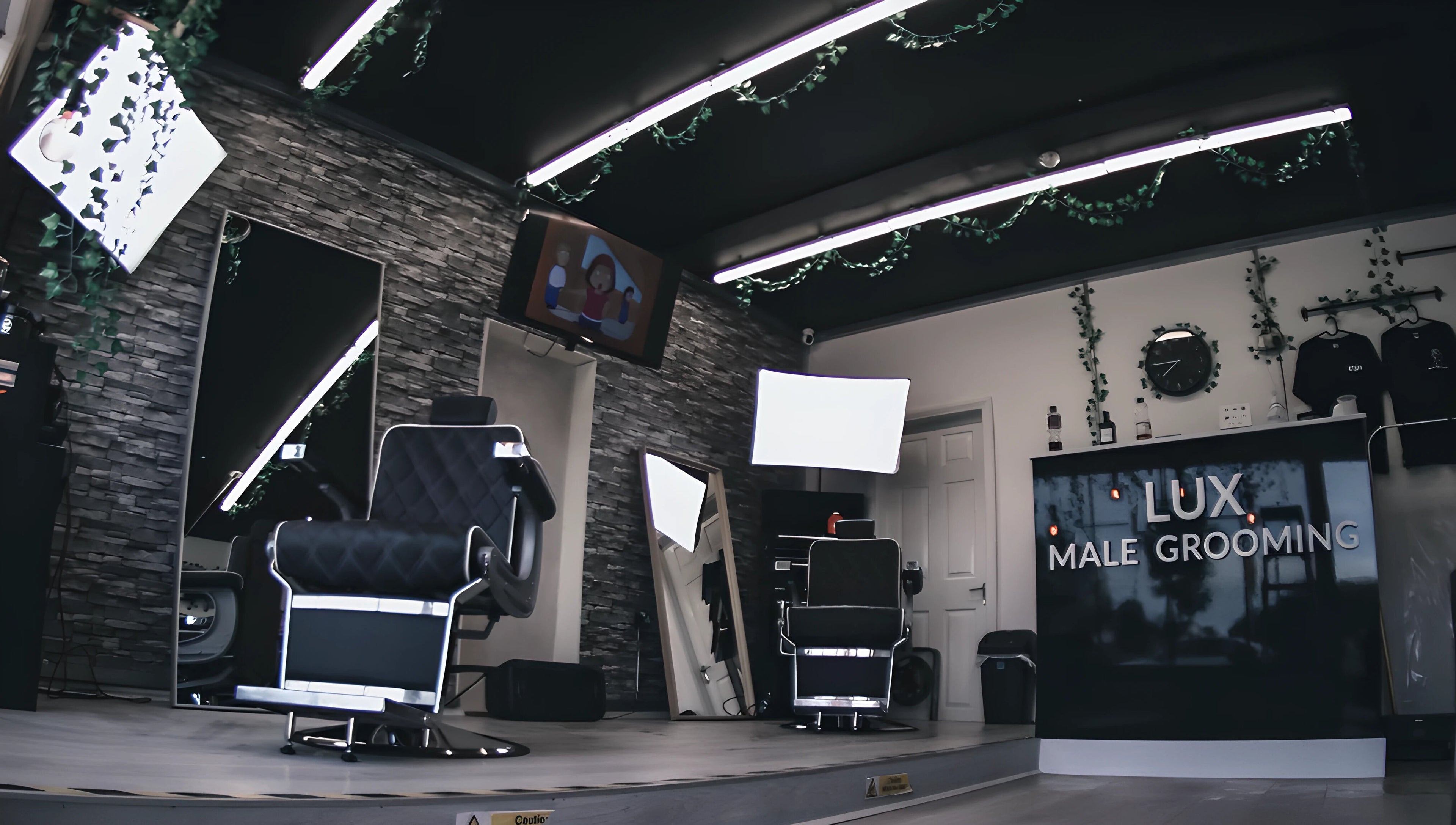 LuxMaleGrooming interior featuring modern barber chairs and stylish decor in Kildare, County Kildare, IE.