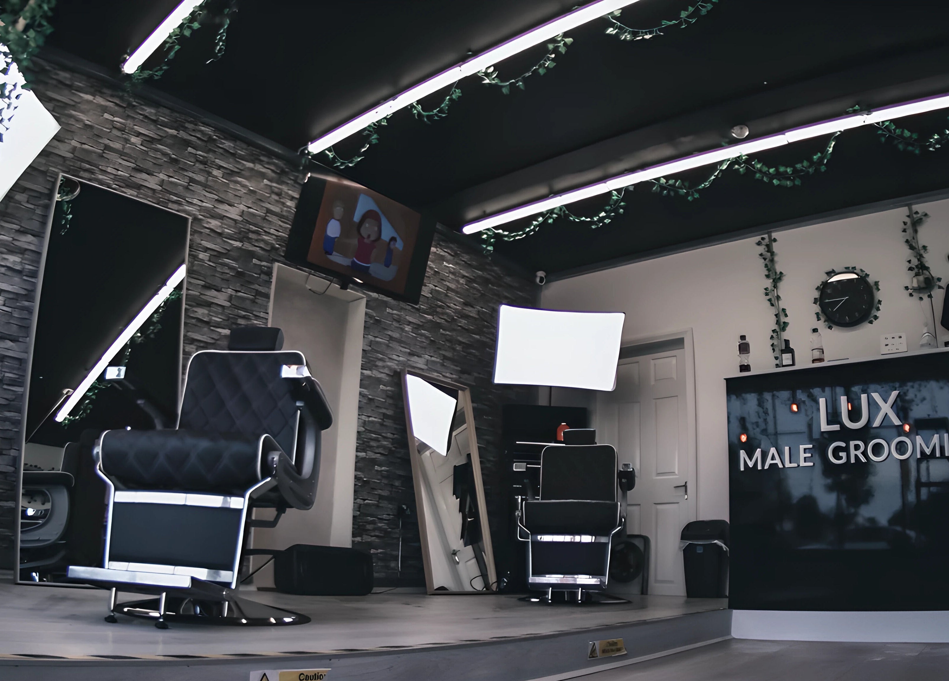 LuxMaleGrooming interior featuring modern barber chairs and stylish decor in Kildare, County Kildare, IE.