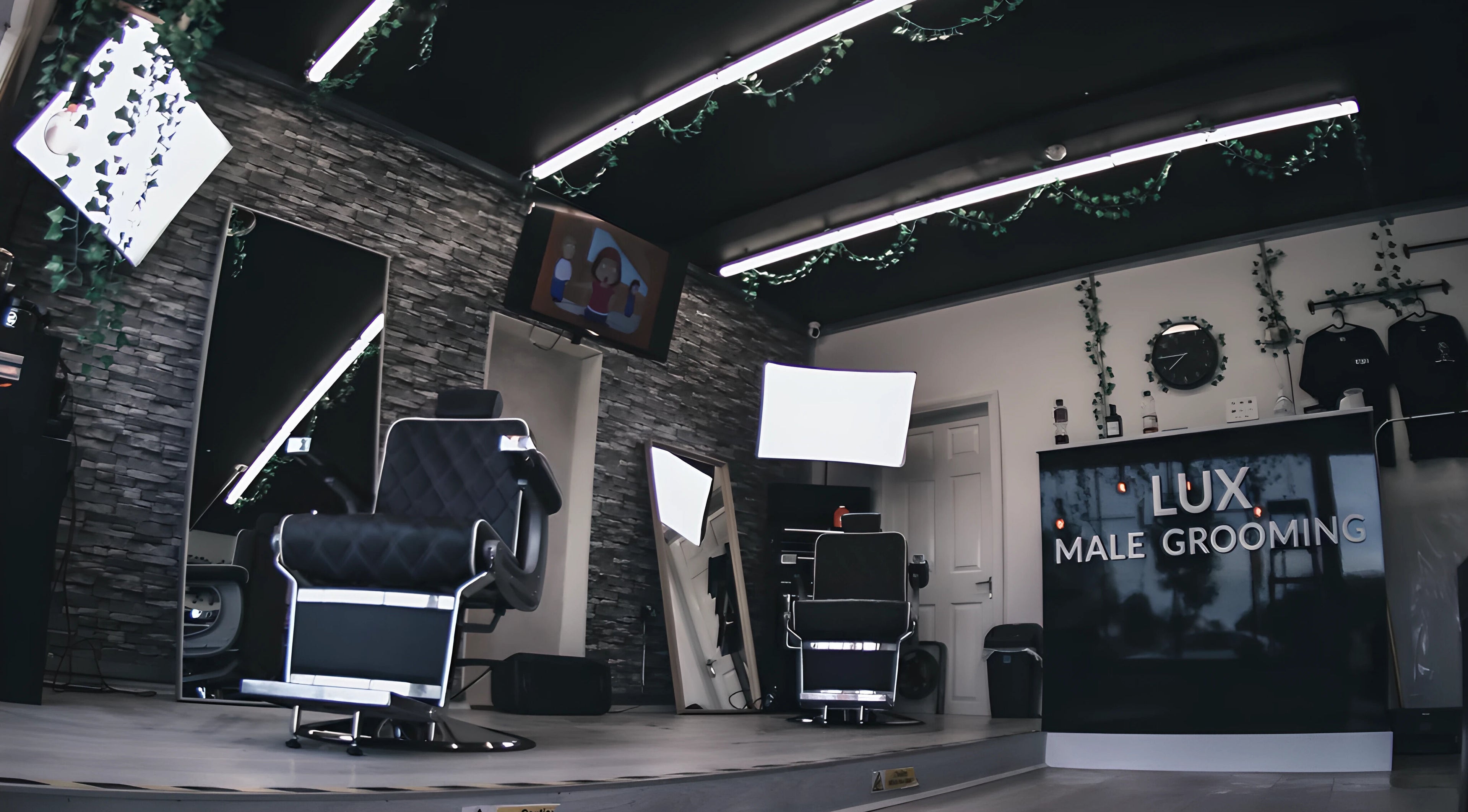 LuxMaleGrooming interior featuring modern barber chairs and stylish decor in Kildare, County Kildare, IE.