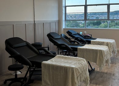 Luxurious spa chairs at Studio S By Sienna in Stoke-on-Trent, England, GB with panoramic views.