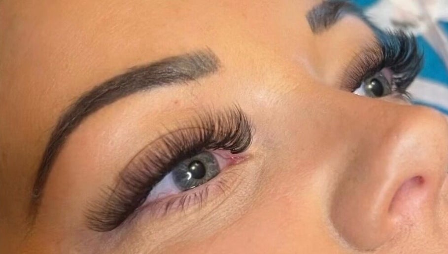 Close-up of expertly applied eyelash extensions at Lashedbymoniqueamelia, Hucknall, England, GB.