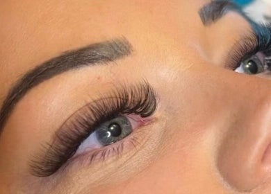 Close-up of expertly applied eyelash extensions at Lashedbymoniqueamelia, Hucknall, England, GB.