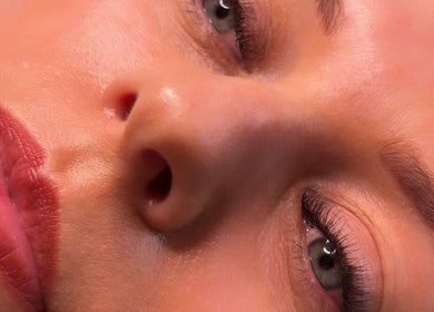 Close-up of a serene face with flawless lashes at Lashedbymoniqueamelia, Hucknall, England, GB.