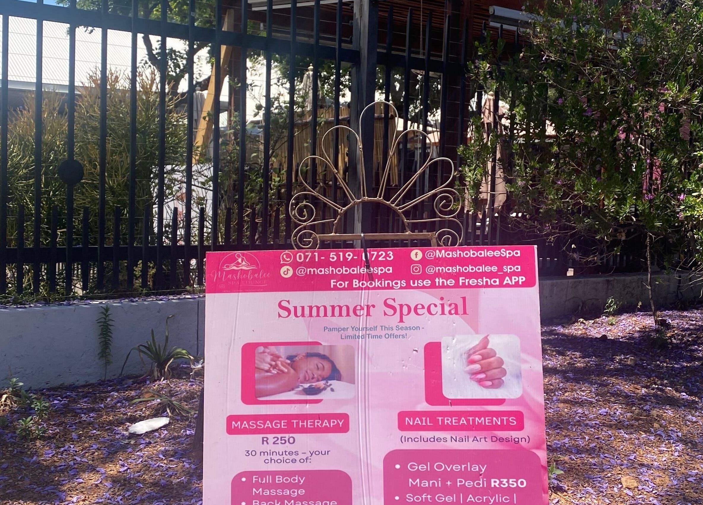 Mashobalee Spa Lounge Sandton, Gauteng, ZA showcases summer special offers on massage and nail treatments.