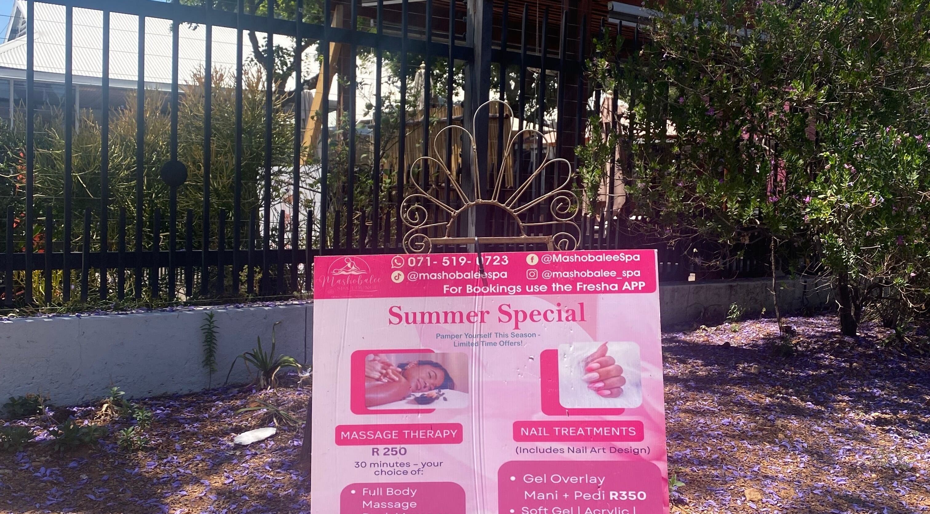 Mashobalee Spa Lounge Sandton, Gauteng, ZA showcases summer special offers on massage and nail treatments.