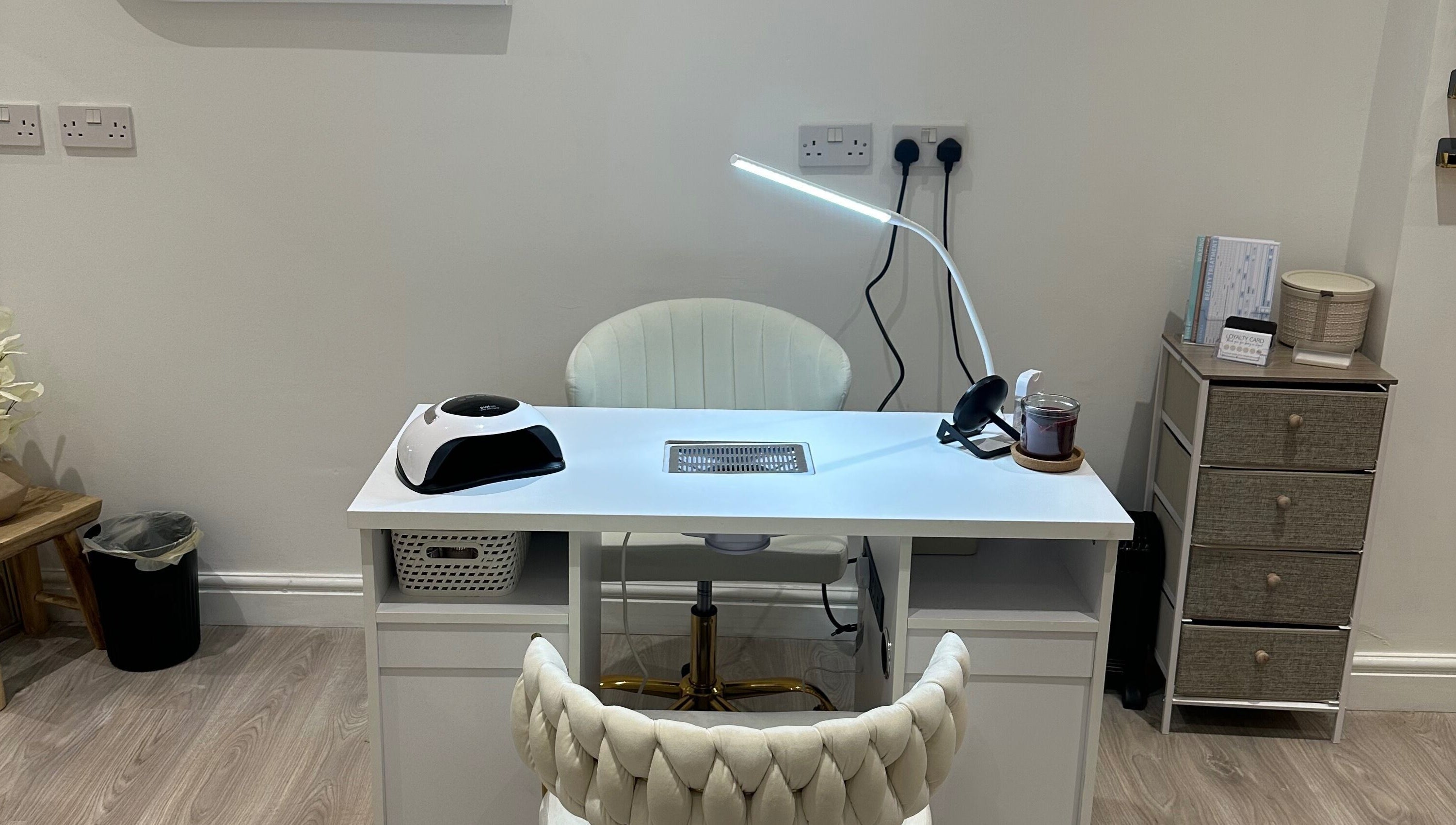 Chic manicure station at BareBeauty.ByKels in Cradley Heath, England, GB with modern decor.
