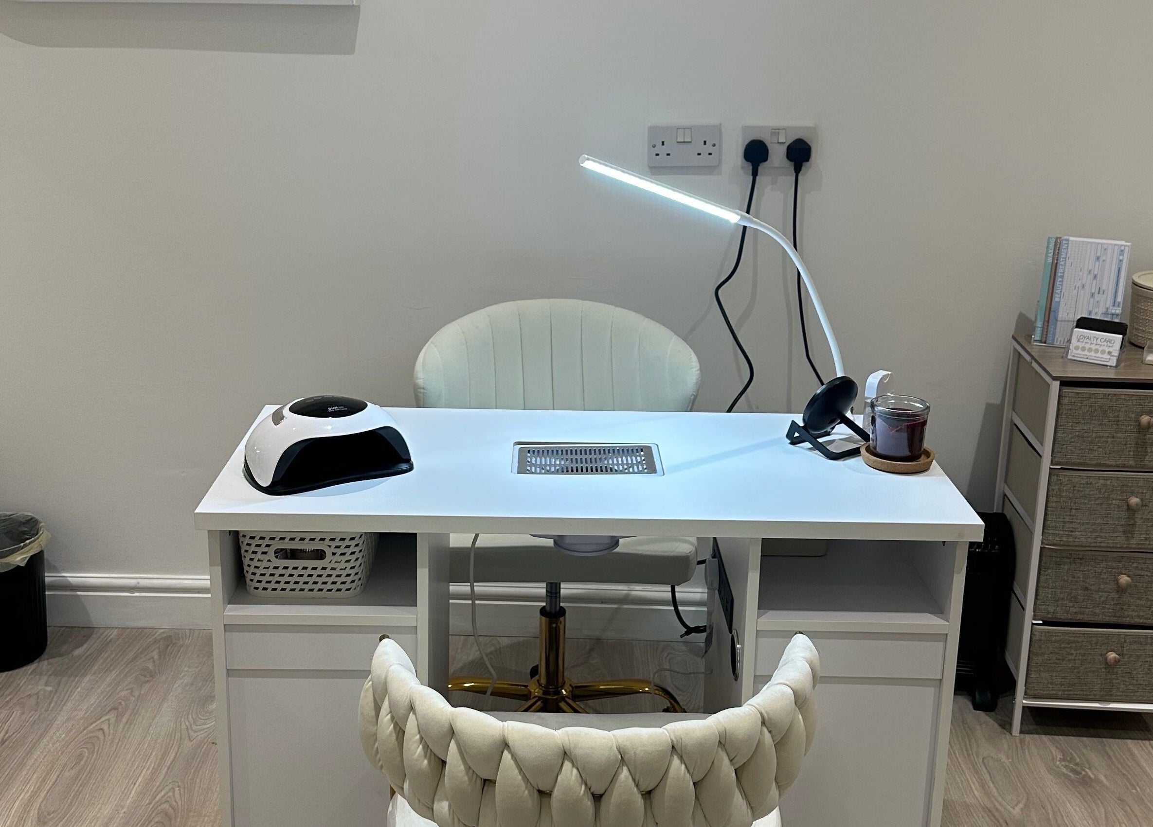 Chic manicure station at BareBeauty.ByKels in Cradley Heath, England, GB with modern decor.