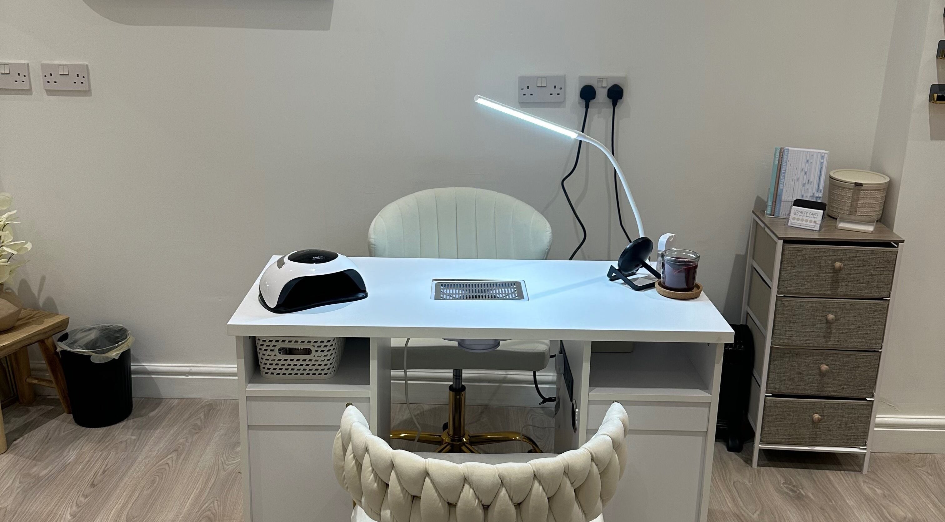 Chic manicure station at BareBeauty.ByKels in Cradley Heath, England, GB with modern decor.